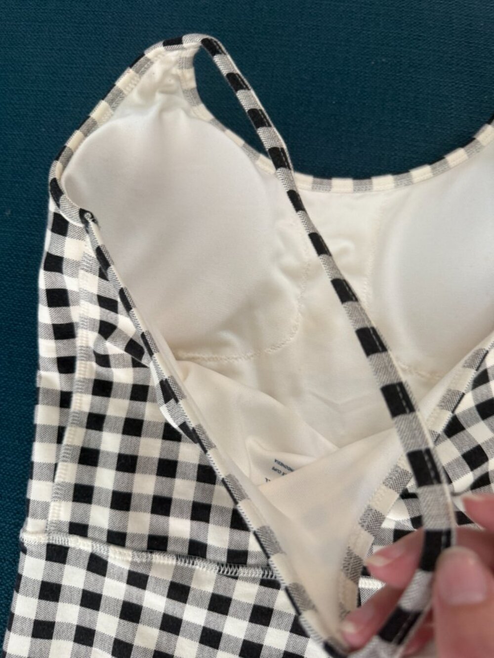 Old Navy Active Powerchill Racerback Checkered Romper in Black/White Plaid Check - Picture 8 of 10